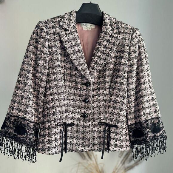 Kay Unger Blazer Jacket Textured Bows 10 - Picture 1 of 8